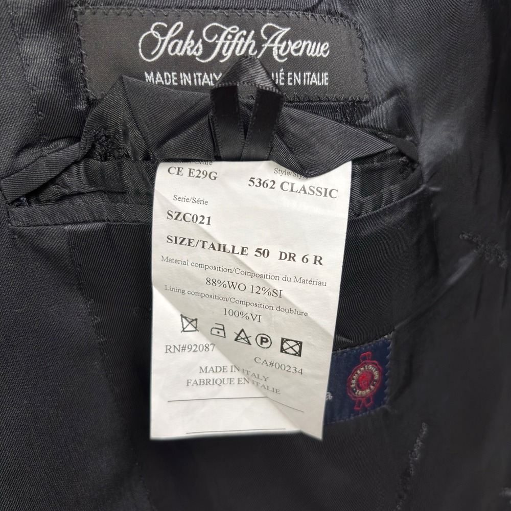 Zegna Cloth Saks Fifth Avenue 50R Black Wool Silk Sport Coat Made in Italy - Picture 10 of 10